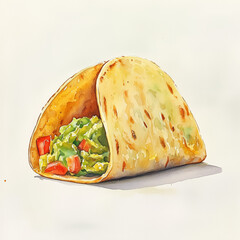 Taco and Guacamole - Colorful illustration of taco filled with guacamole  