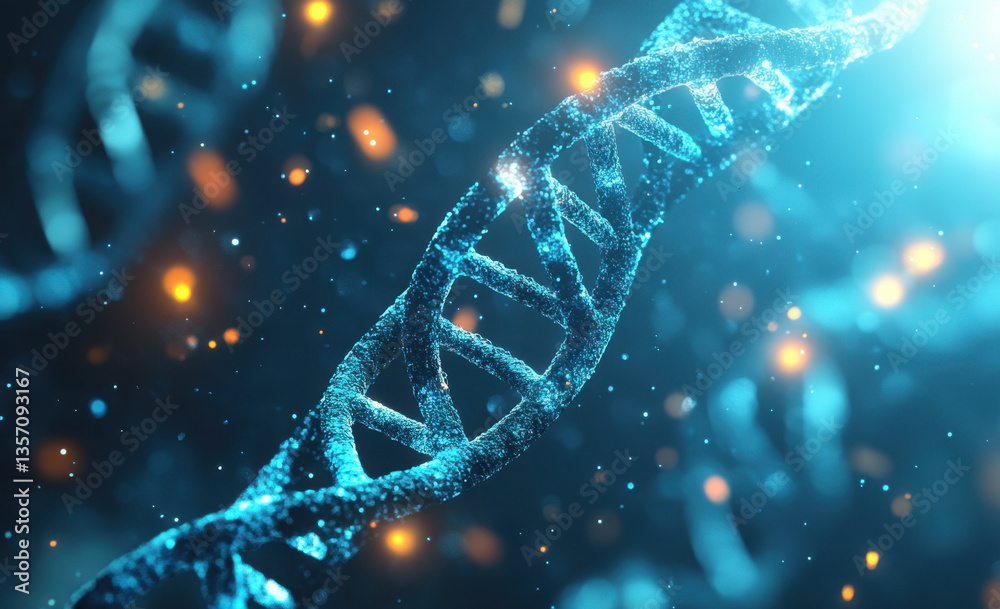 Wall mural a vibrant double helix dna structure is highlighted against a backdrop of glowing particles, emphasi