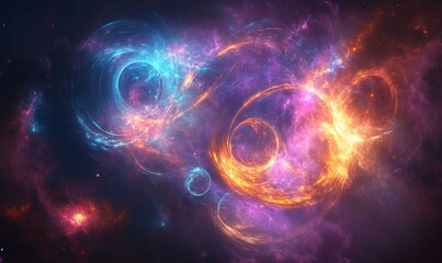 Obraz premium a mesmerizing nebula scene. The image shows celestial bodies with bright colors, creating a stunning space and a unique artistic expression