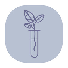 Line icon of laboratory tube with leaves, symbolizing plant growth and sustainability. Perfect for eco-friendly designs and environmental themes
