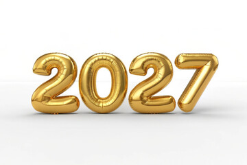 Golden 2027 balloons on white background symbolizing new year celebration