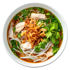 Thai street food, Khao Piak Sen with chicken,  E-Saan noodle soup
