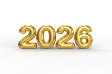 Shiny gold 2026 balloons on white background