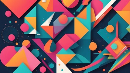 Geometric shapes in a vibrant color palette.