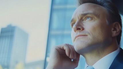 Contemplative Businessman Gazing at Cityscape