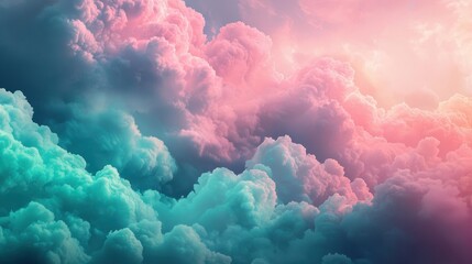Colorful cloudscape with pink and blue hues blending in the sky, creating a dreamy and ethereal atmosphere. Beautiful sky scenery.