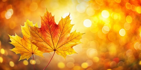 Fototapeta premium Autumn Leaf Background: Golden Yellow and Red Maple Leaves on a Soft Bokeh Background