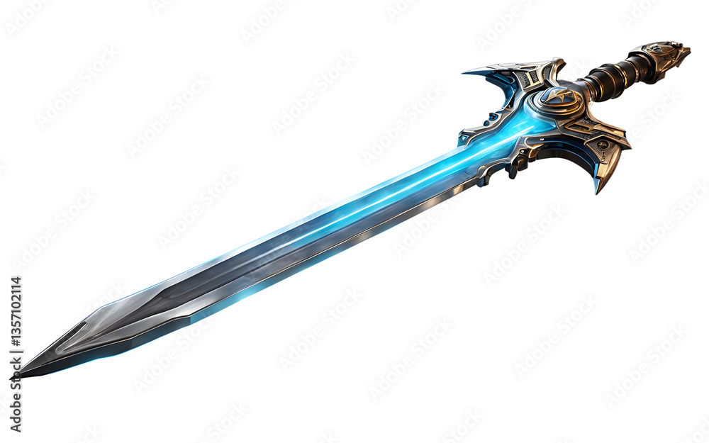 Poster plasma sword with a glowing energy blade, isolated on a empty plain background