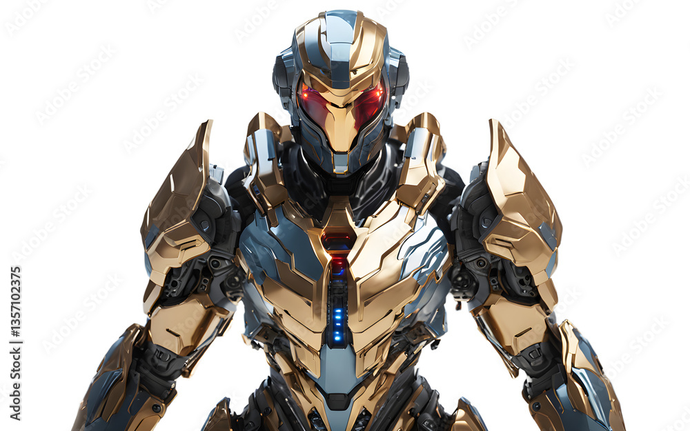 Poster Quantum guardian with a constantly shifting armor that phases through dimensions, isolated on a empty plain background