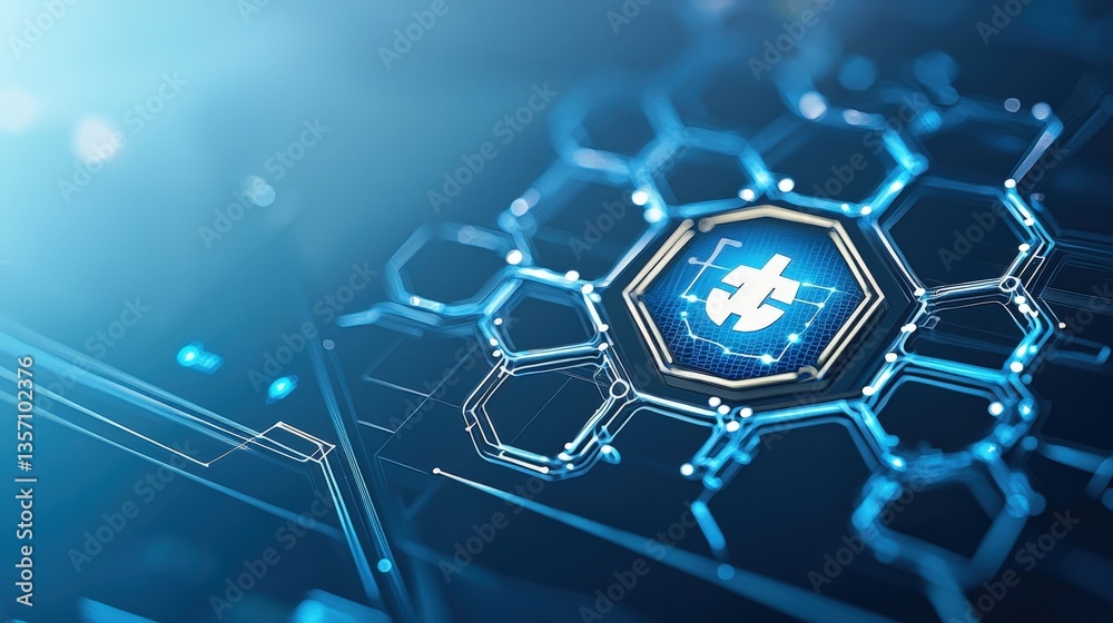 Poster futuristic technology design with circuit patterns and hexagons