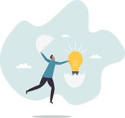 New creative idea, innovation or solution for business, entrepreneurship or startup idea, creation or discovery.character for design.