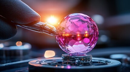 Handcrafts a pink crystal sphere at sunset workshop