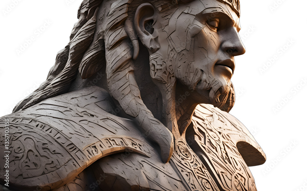 Poster titanic stone colossus with glowing runes carved into its body, isolated on a empty plain background