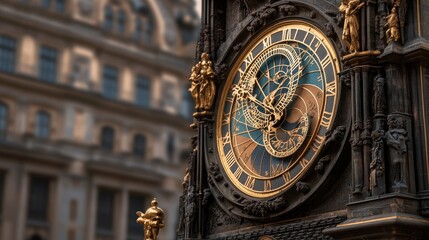 Obraz premium Elaborate Clock Face with Golden Details and Historical Architecture