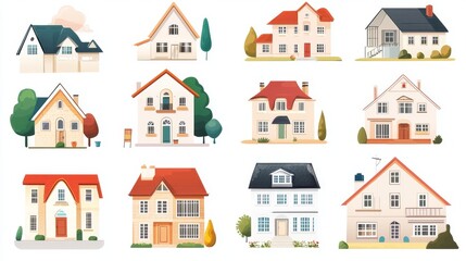 Naklejka premium The illustration showcases a neighborhood with a kaleidoscope of colors, including houses, trees, and industrial components