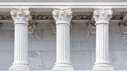 Obraz premium Elegant White Columns with Intricate Detail on Marble Wall Surface