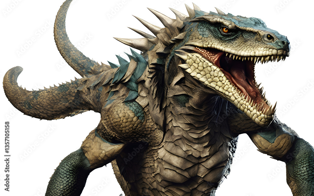 Poster Mutant reptilian warrior with reinforced nano-armor, isolated on a empty plain background