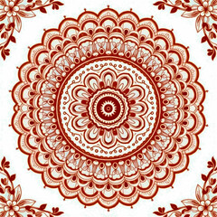 A red and white flowery design with a center circle. The design is very ornate and intricate