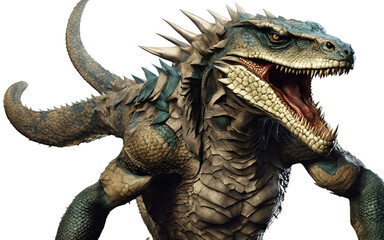 Fototapeta premium Mutant reptilian warrior with reinforced nano-armor, isolated on a empty plain background