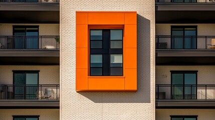 Obraz premium A modern apartment building's facade, set amidst an urban landscape, boasts balconies and a minimalist aesthetic, frequently photographed in the architectural genre