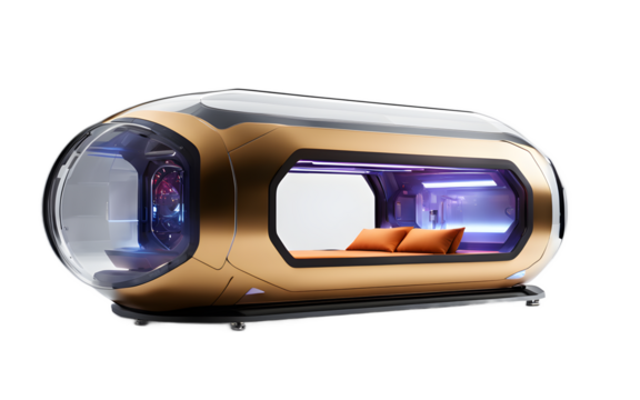 Nano-tech healing pod with transparent casing, isolated on a empty plain background