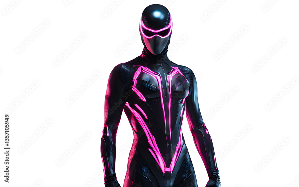 Poster neon ninja with hyper-reflex implants and a sleek bodysuit, isolated on a empty plain background