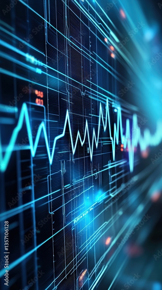 Poster abstract blue data visualization with dynamic graph elements