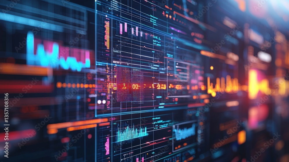 Poster futuristic data visualization with charts and graphs in digital space