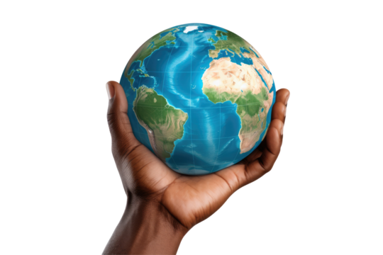 Hand with Globe Symbolizes Connection on transparent background