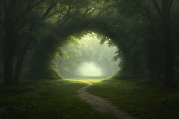 Fototapeta premium Mystical Forest Path for Sunlit Clearing.