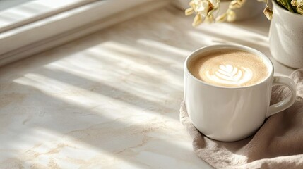 Cozy Morning Coffee with Latte Art and Natural Light Highlights