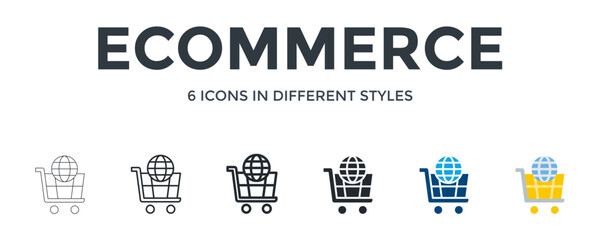 Ecommerce Icon In Different Style Vector Illustration. Designed In Thin Line, Regular Line, Bold Line, Glyph, Color Fill, And Flat Style Can Be Used For Web