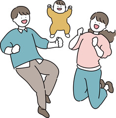 ジャンプする三人家族