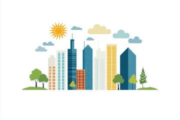 Obraz premium Sustainable urban center with eco-friendly high-rises and a clean energy infrastructure