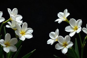 Fototapeta premium An elegant display of white flowers against a bold black backdrop, contrast, flowers