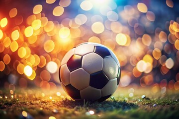 Naklejka premium Bokeh Soccer Ball Close-up: Dynamic Sports Photography