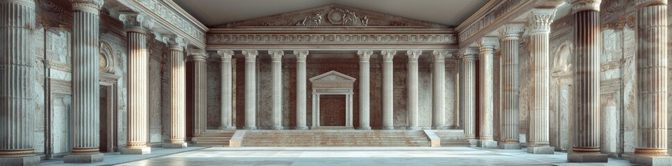 Obraz premium Ancient Greek structures characterized by circular rooms and the use of stone pillars