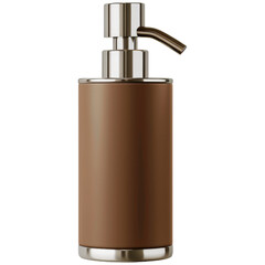 Obraz premium Modern cylindrical soap dispenser with sleek design and brown finish, perfect for adding touch of elegance to any bathroom or kitchen