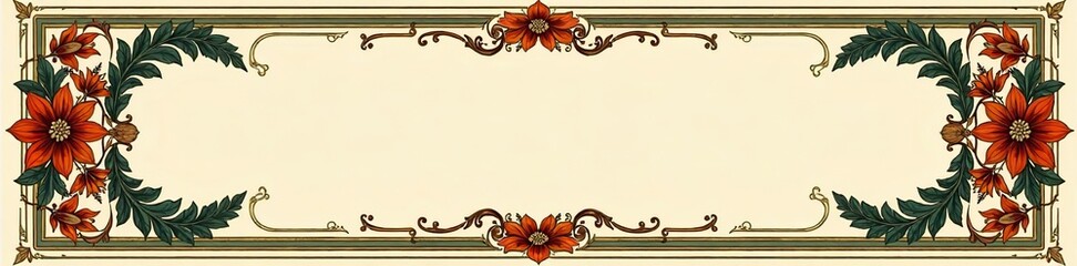 Antique Art Nouveau frame with floral pattern, vintage style, handmade vector illustration,  frame,  buds