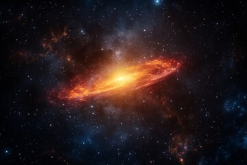 an awe-inspiring galaxy ablaze with vibrant colors and celestial wonders. The galaxy swirls with fiery hues, its center glowing with immense light.