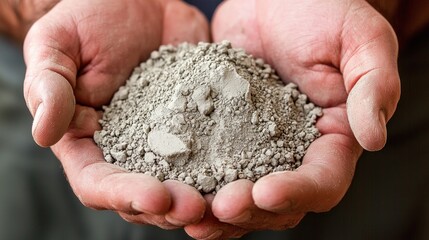 Close-up of Hands Holding a Pile of Gray Powder or Ash