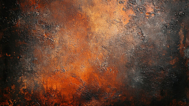 Abstract painting featuring a blend of dark and orange tones with a textured, rugged appearance