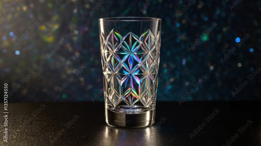 Wall mural a mesmerizing visual of light diffraction through a drinking glass, creating playful reflections and