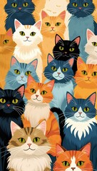 Obraz premium Whimsical Cat Illustration – Cute, Colorful, and Playful Feline Art