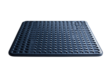 A textured comfort zone offering soothing relief underfoot enhanced by smooth surface and minimalist dark palette.