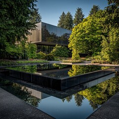 Fototapeta premium A glass facade is a prominent feature of eco-conscious corporate headquarters, blending modern architecture with sustainable design principles