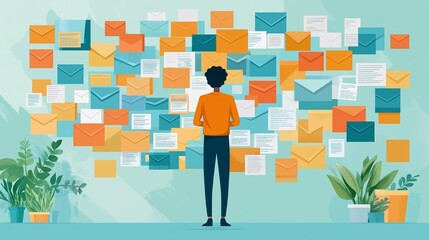 Efficient Email Management. Person organizing their inbox, with colorful email threads neatly sorted.