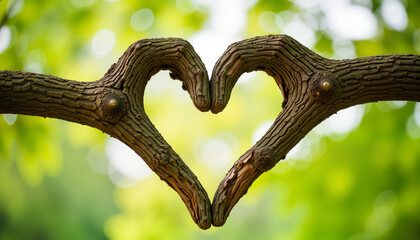 Fototapeta premium Intertwined tree branches forming a heart, symbolizing family bonds