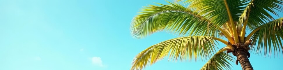 Naklejka premium Vibrant palm tree swaying gracefully in the tropical breeze, tropical, greenery, palm tree