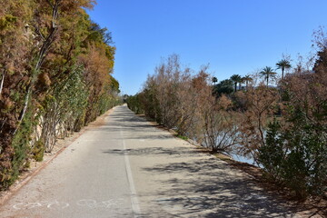cycle route EV 8 along river Segura in town Murcia